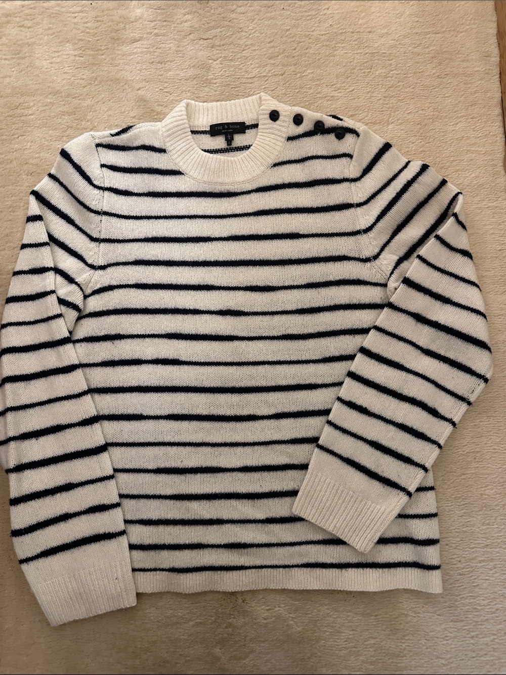rag & bone Navy Stripe Sweater with Shoulder Buttons